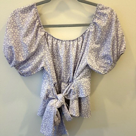Altar'd State Lavender Lilac Floral Puff Sleeve Blouse Top - Picture 4 of 6